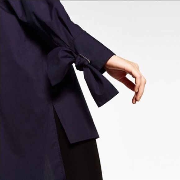 𝅺nwt Zara poplin dress bow detailed sleeves sz med - Picture 2 of 8